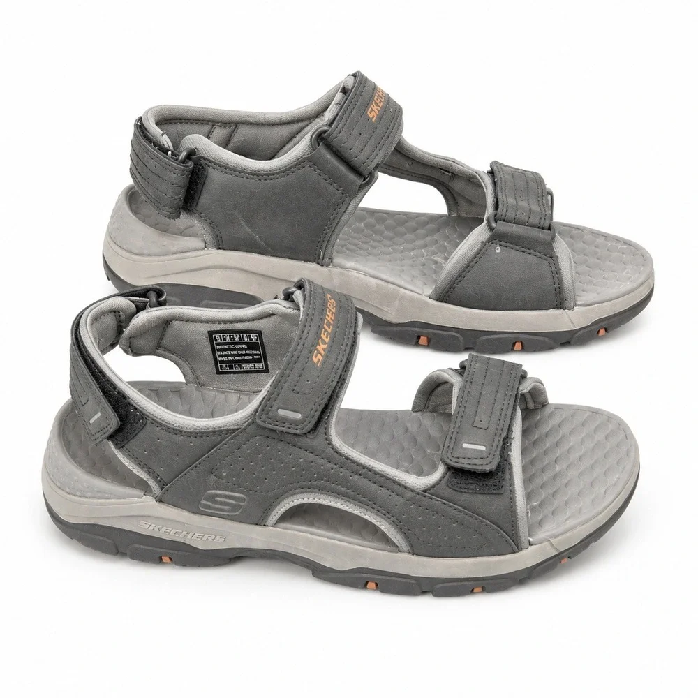 Skechers Mens 10 Relaxed Fit Luxe Foam Black Sport Trail Sandals 204105 BLK